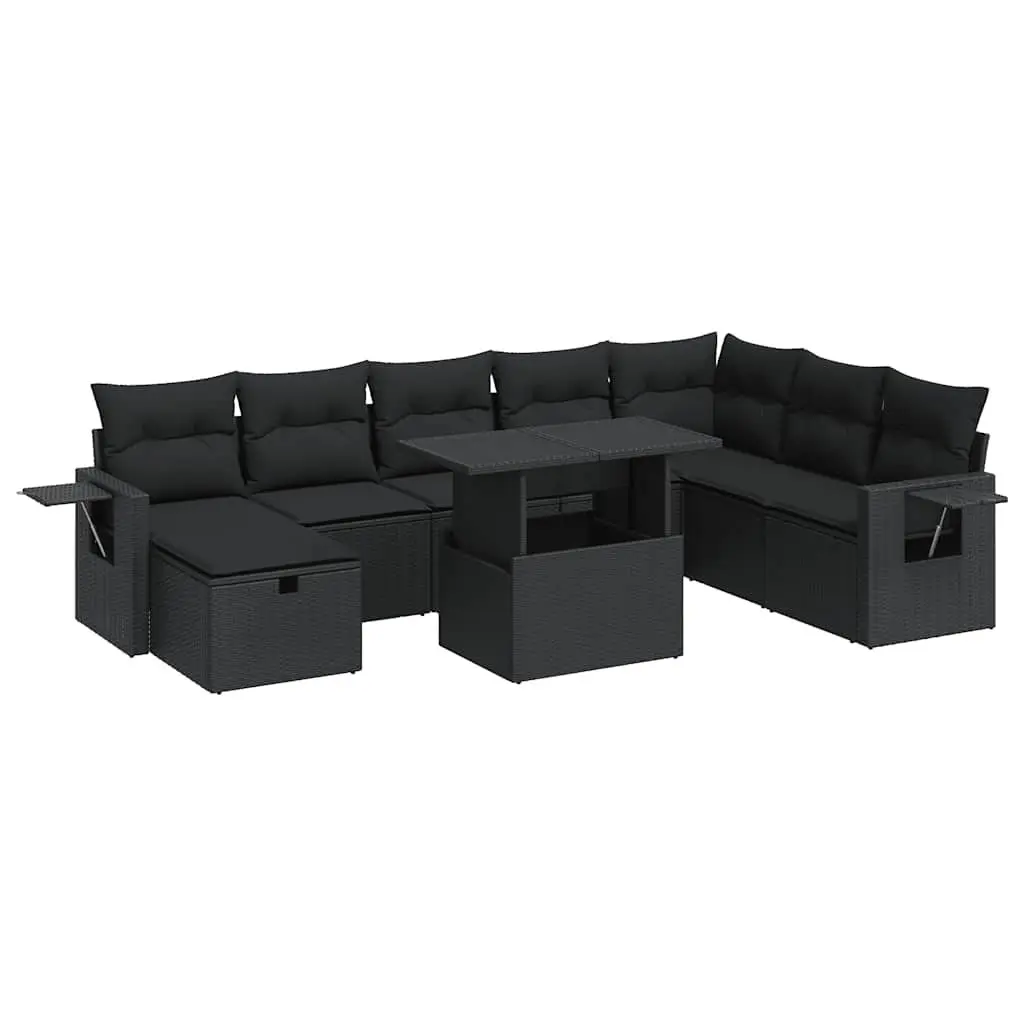 9 Piece Garden Sofa Set Outdoor Furniture Modular with Storage and Foldable Side Table Black