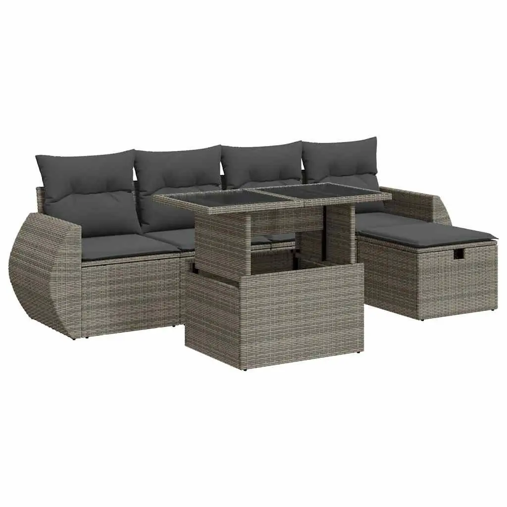 Garden Sofa Set 6 Piece Outdoor Furniture Grey Poly Rattan Modular Patio Lounge