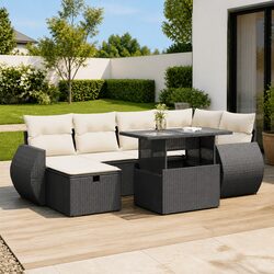 Reliable 7 Piece Black Rattan Garden Sofa Set with Storage