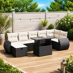 Comfortable 8 Piece Outdoor Sofa Set in Black Rattan