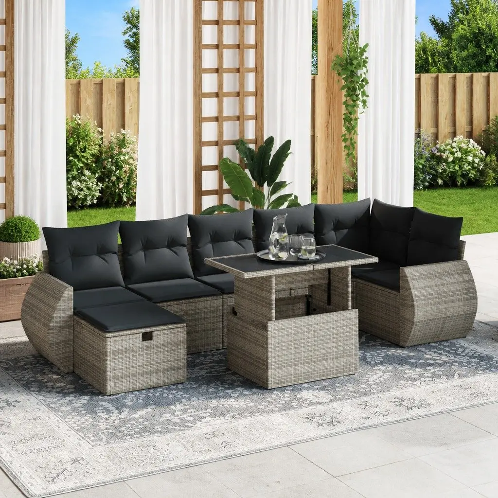 Garden Sofa Set 8 Piece Outdoor Furniture Grey Poly Rattan Patio Seating