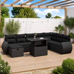 Value-Driven 9 Piece Modular Black Rattan Sofa Set