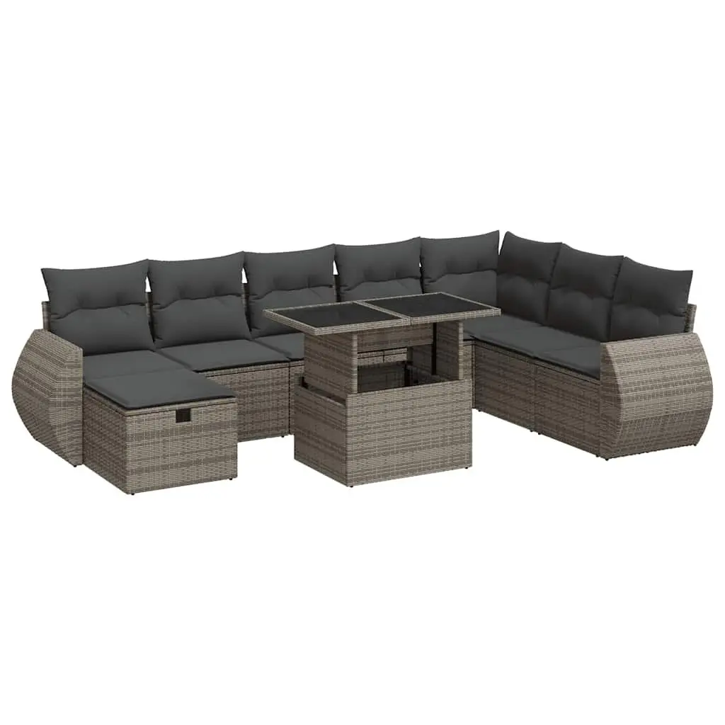 Garden Sofa Set 9 Piece Outdoor Furniture Grey Poly Rattan Patio Seating with