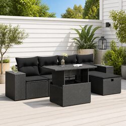Reliable 6-Piece Black Outdoor Sofa Set with Storage