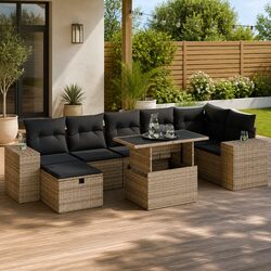 Garden Sofa Set 5 Piece Outdoor Furniture Grey Poly Rattan Patio Seating with