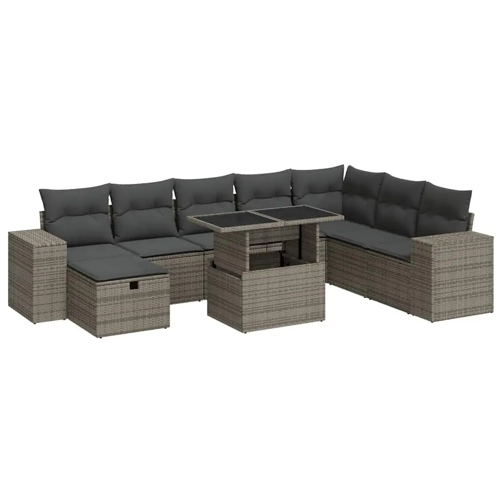Garden Sofa Set 9 Piece Outdoor Furniture Patio Seating Grey Poly Rattan Modular