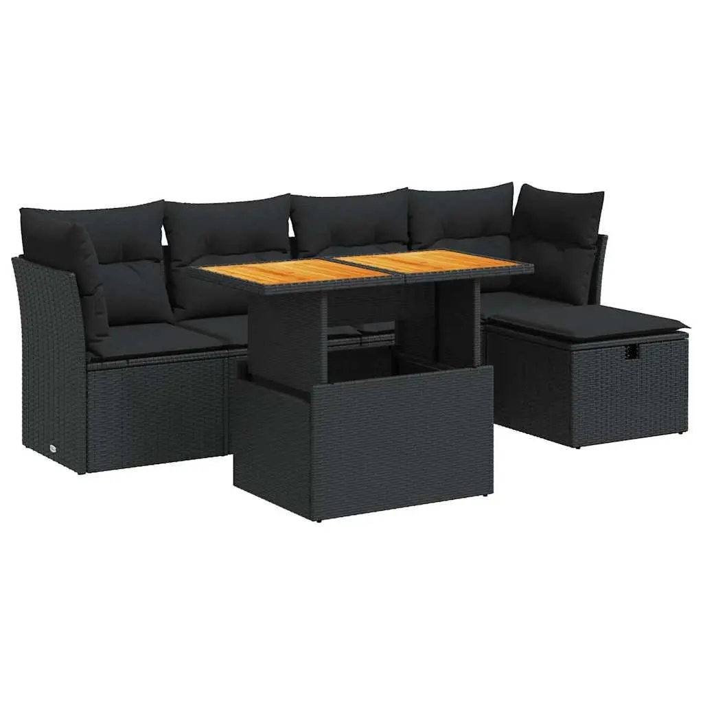 Garden Sofa Set Modular Seating 6 Piece Black Rattan