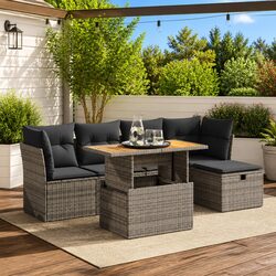 Comfortable 6 Piece Grey Poly Rattan Outdoor Sofa Set
