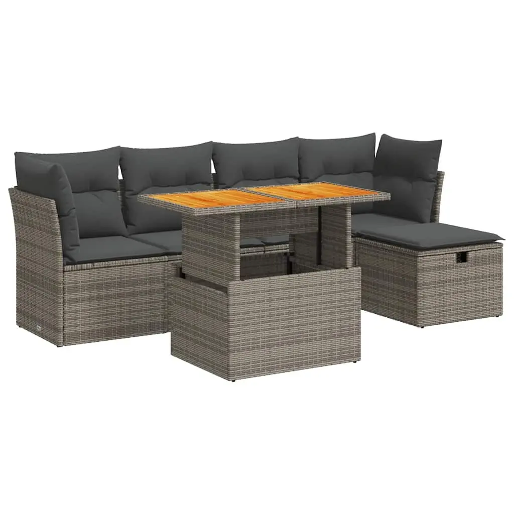 Outdoor Furniture Set Grey 6 Piece Modular Garden Sofa Poly Rattan Patio Relaxation