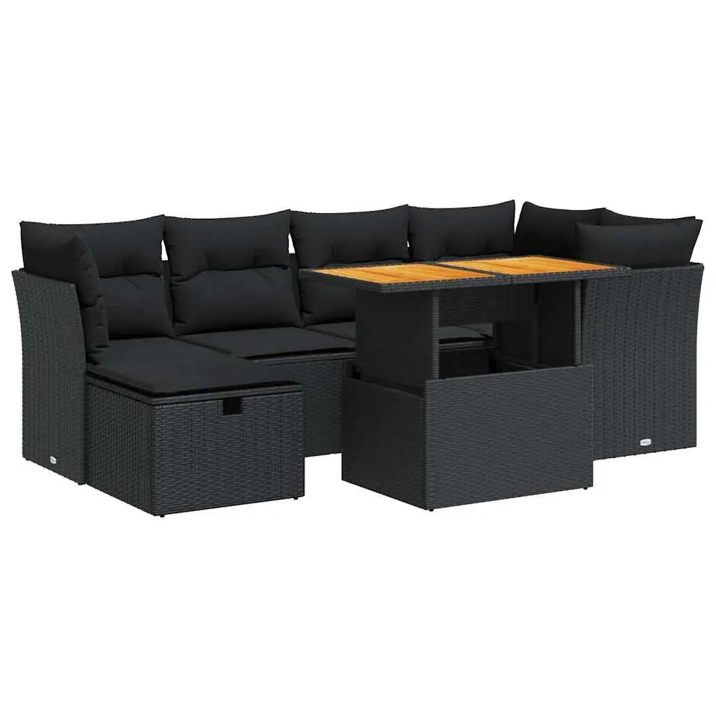 7 Piece Outdoor Garden Sofa Set with Storage Cushions Black Poly Rattan Patio
