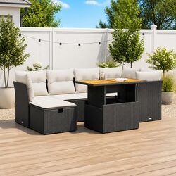 Comfortable 7 Piece Garden Sofa Set in Black Rattan