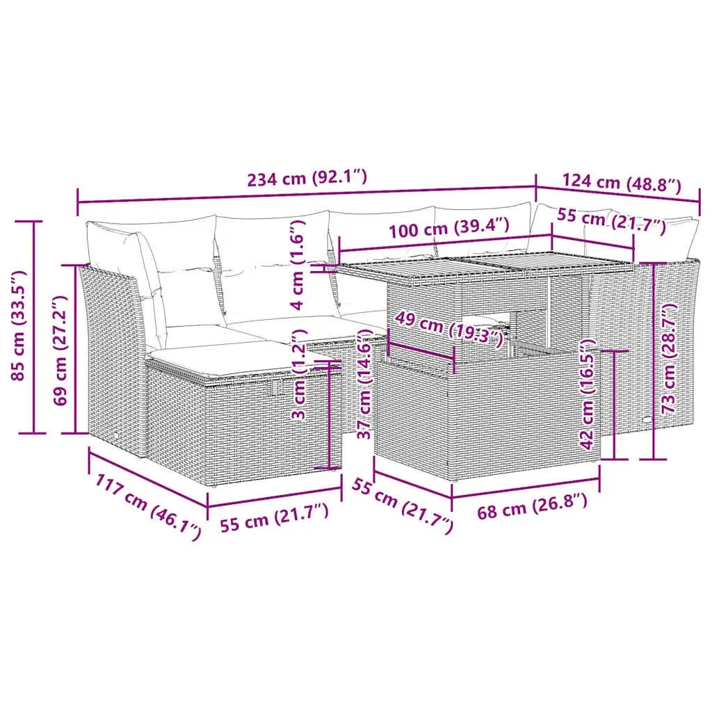 Garden Sofa Set 7 Piece Outdoor Modular Furniture Grey Poly Rattan with Cushions