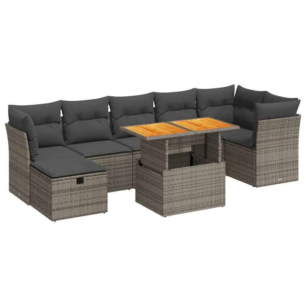 Garden Sofa Set 8 Piece Outdoor Furniture Grey Poly Rattan with Cushions