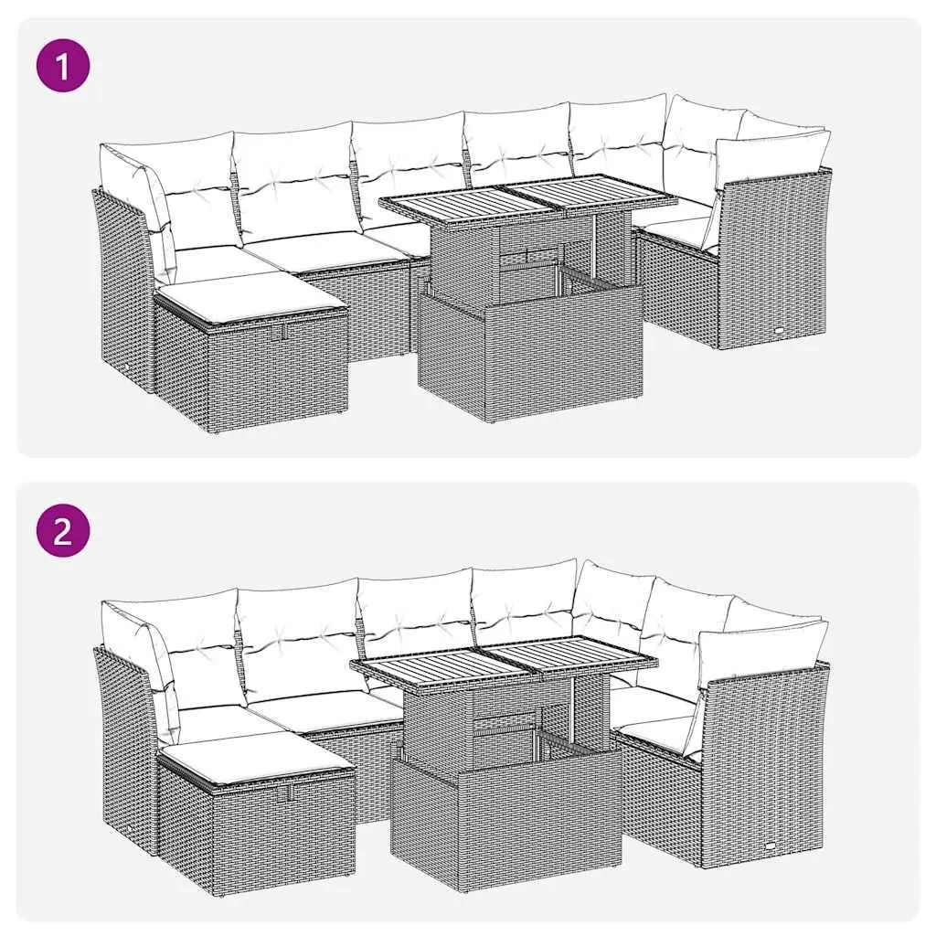 Garden Sofa Set 8 Piece Outdoor Furniture Grey Poly Rattan with Cushions