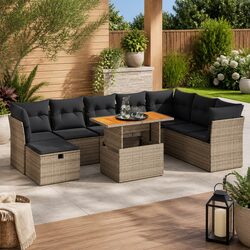 Comfortable 9-Piece Grey Garden Sofa Set with Practical Features