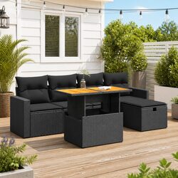 Comfortable and Practical 6-Piece Black Sofa Set for Outdoors