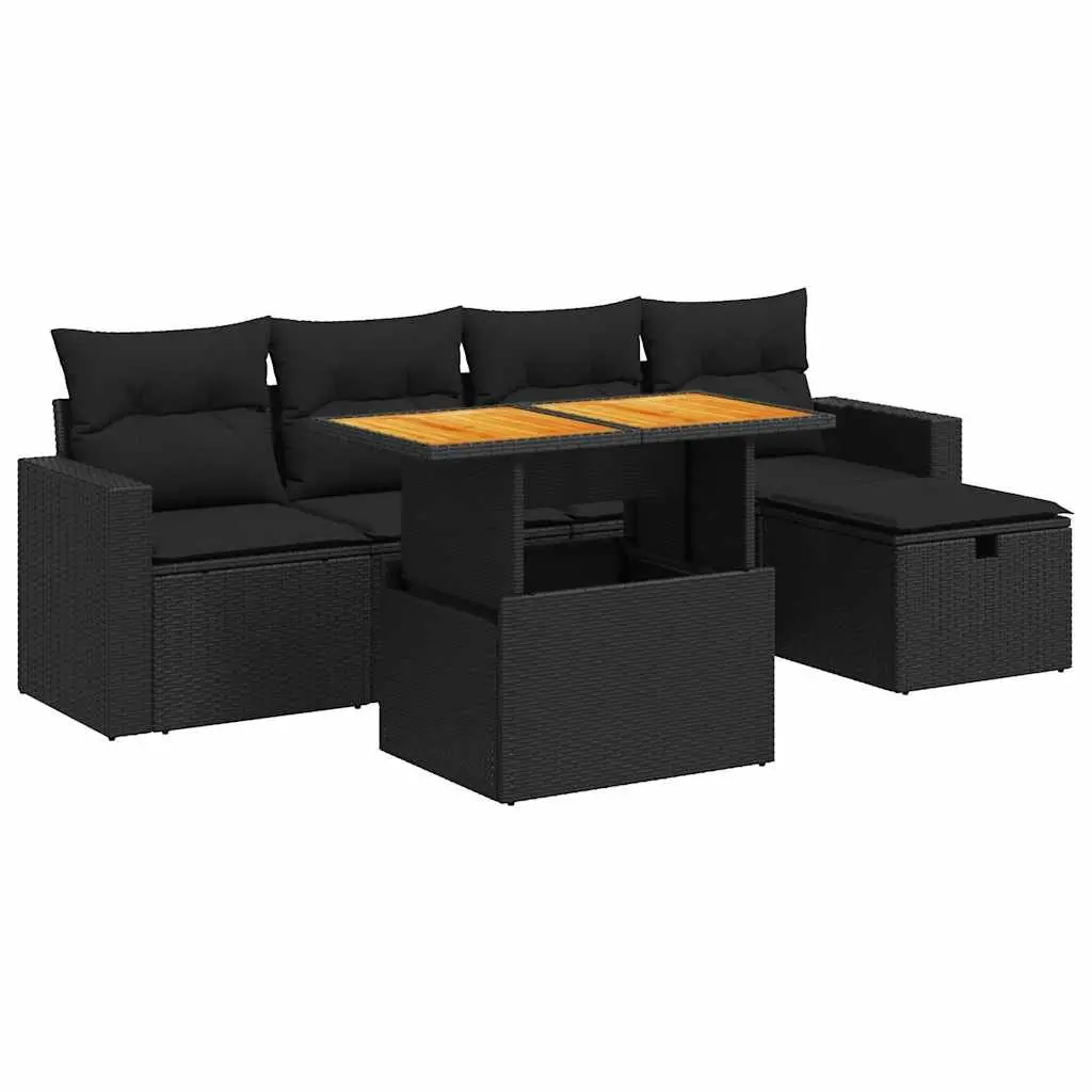 Garden Sofa Set 6 Piece Outdoor Furniture Modular Black Poly Rattan Patio Lounge