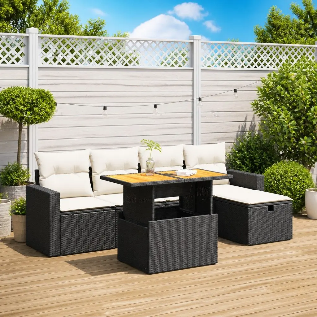 6 Piece Garden Sofa Set Outdoor Patio Furniture Cushions Storage Black