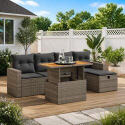 Garden Sofa Set 6 Piece Outdoor Furniture Grey Poly Rattan Modular Patio Seating
