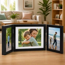 Trifold Photo Frame Collage Display Black 22x15cm 10x15cm Picture Memories Home