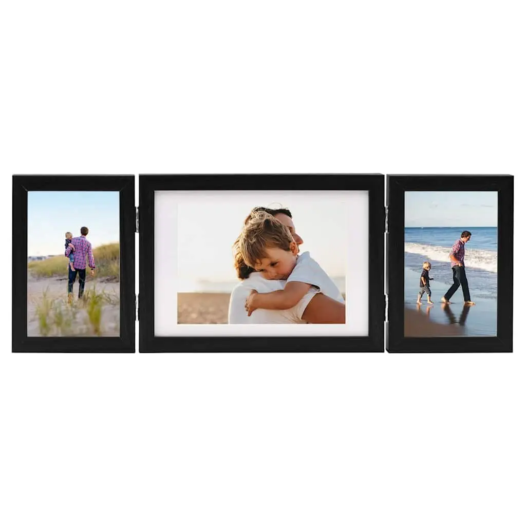 Trifold Photo Frame Collage Display Black 22x15cm 10x15cm