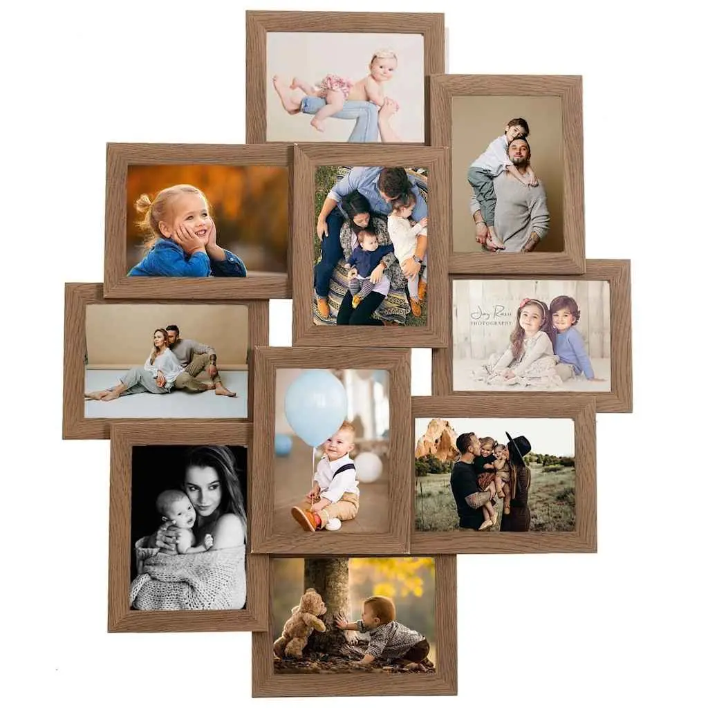 Collage Photo Frame 10 Piece Set Wall Display Home Decor Gallery Light Brown