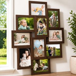 Collage Photo Frame 10 Piece Set 10x15cm Brown Wall Mounted Display Gallery