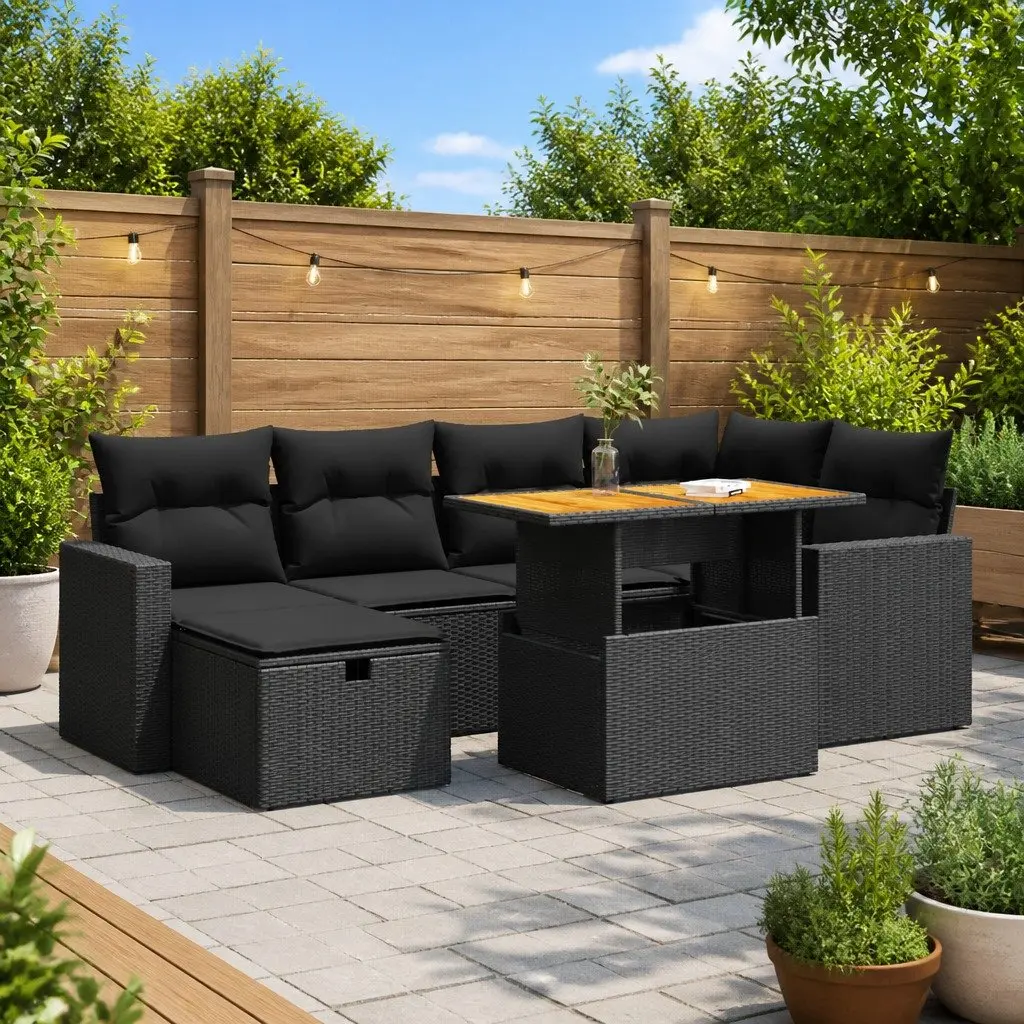 Garden Sofa Set 8 Piece Modular Outdoor Furniture Black PE Rattan