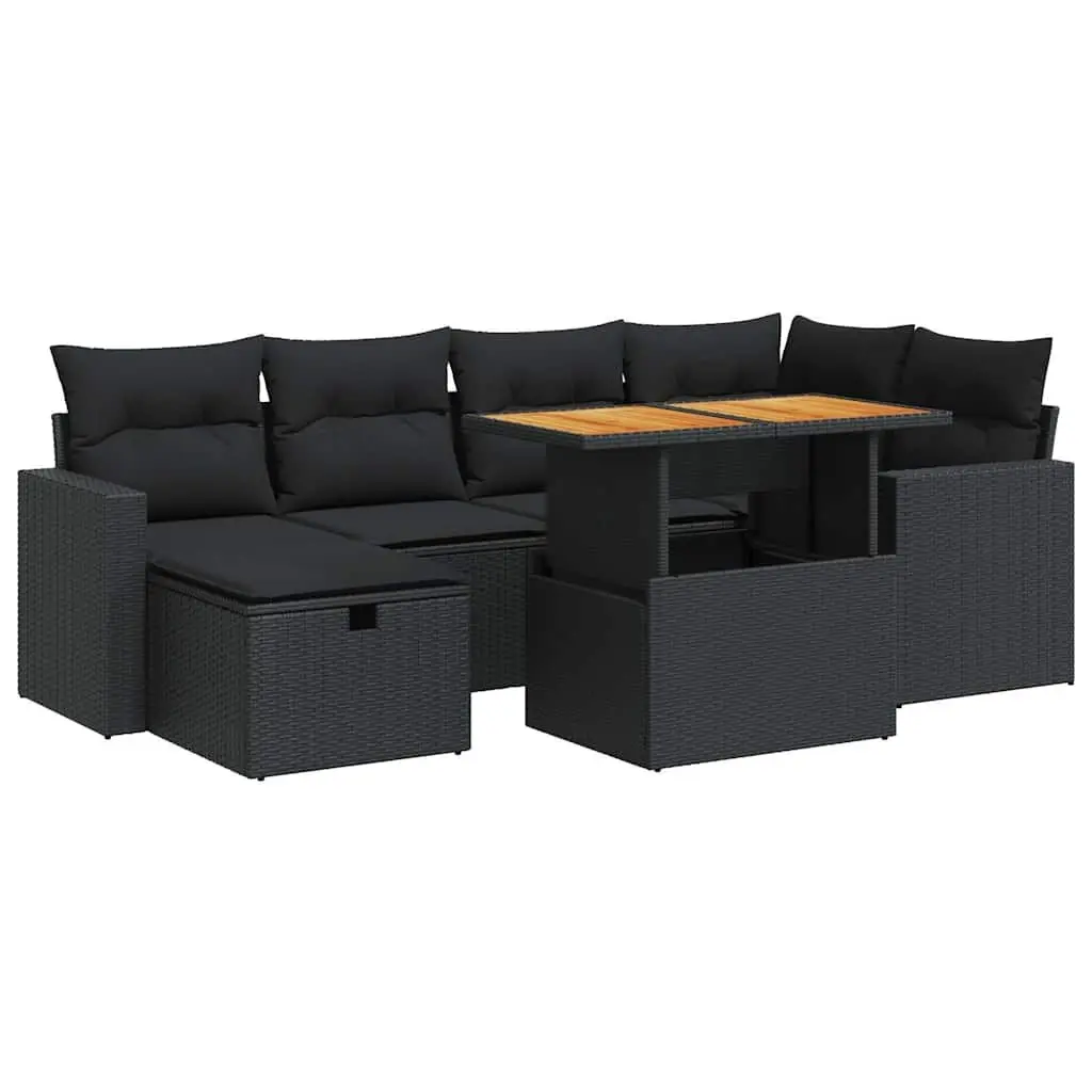 Garden Sofa Set 8 Piece Modular Outdoor Furniture Black PE Rattan
