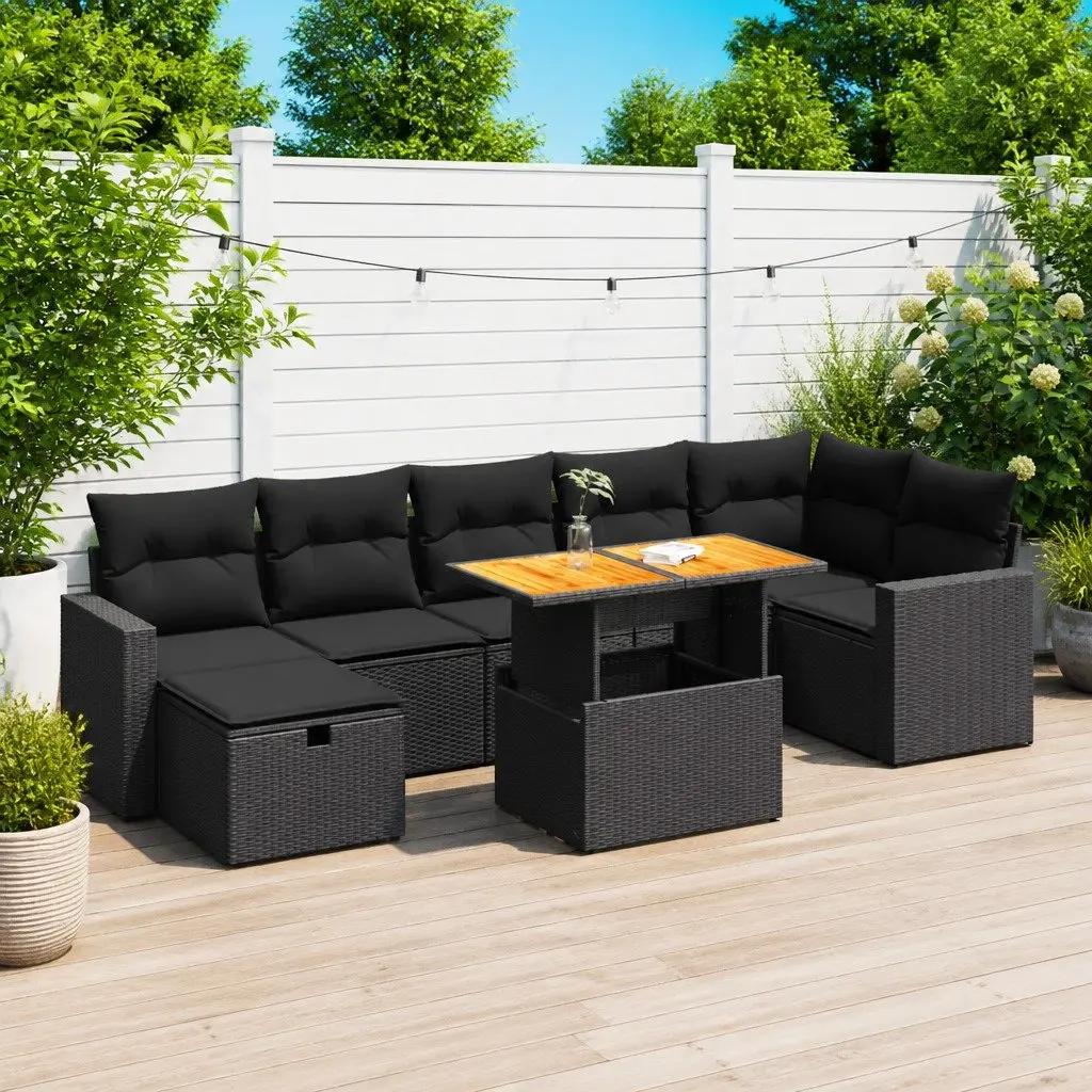 5 Piece Garden Sofa Set Modular Outdoor Furniture Black PE Rattan with Storage Cushions