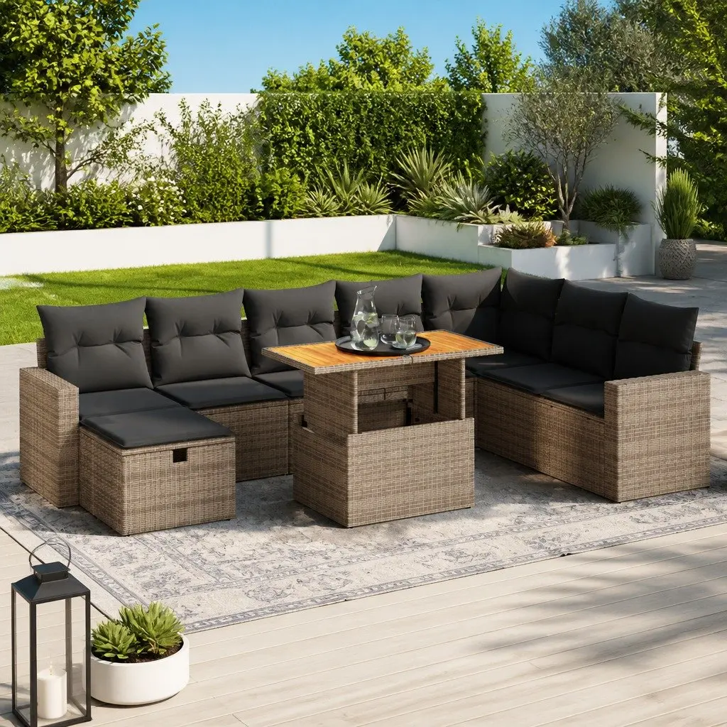 Garden Sofa Set 9 Piece Outdoor Furniture Modular Grey Poly Rattan Patio Lounge