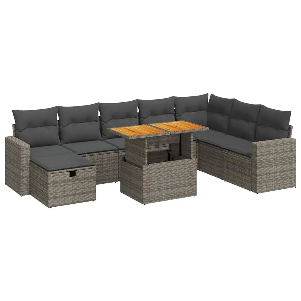 Garden Sofa Set 9 Piece Outdoor Furniture Modular Grey Poly Rattan Patio Lounge