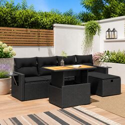 Garden Sofa Set 6 Piece Outdoor Modular with Cushions and Storage