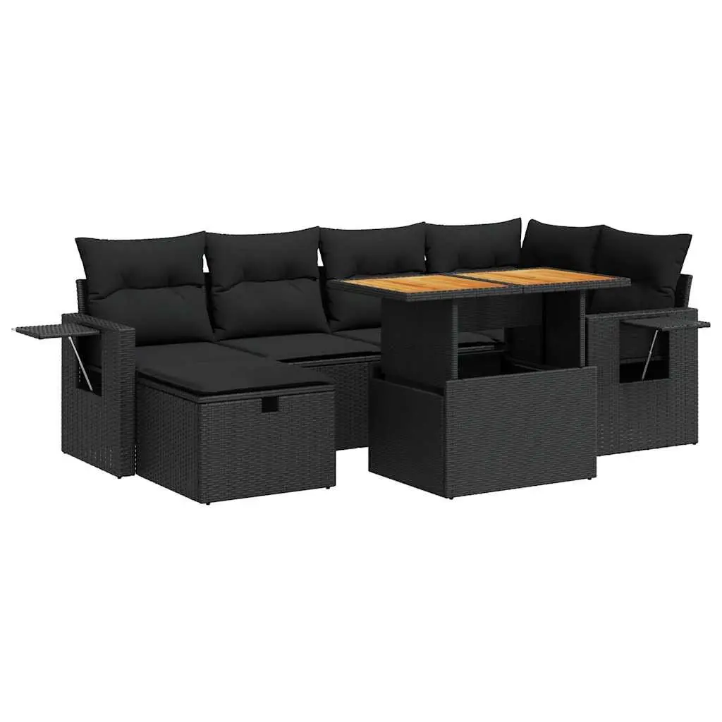 Garden Sofa Set 8 Piece Outdoor Furniture Black Poly Rattan with Cushions