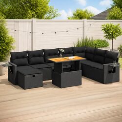 Warm and Practical 9 Piece Black Garden Sofa Set