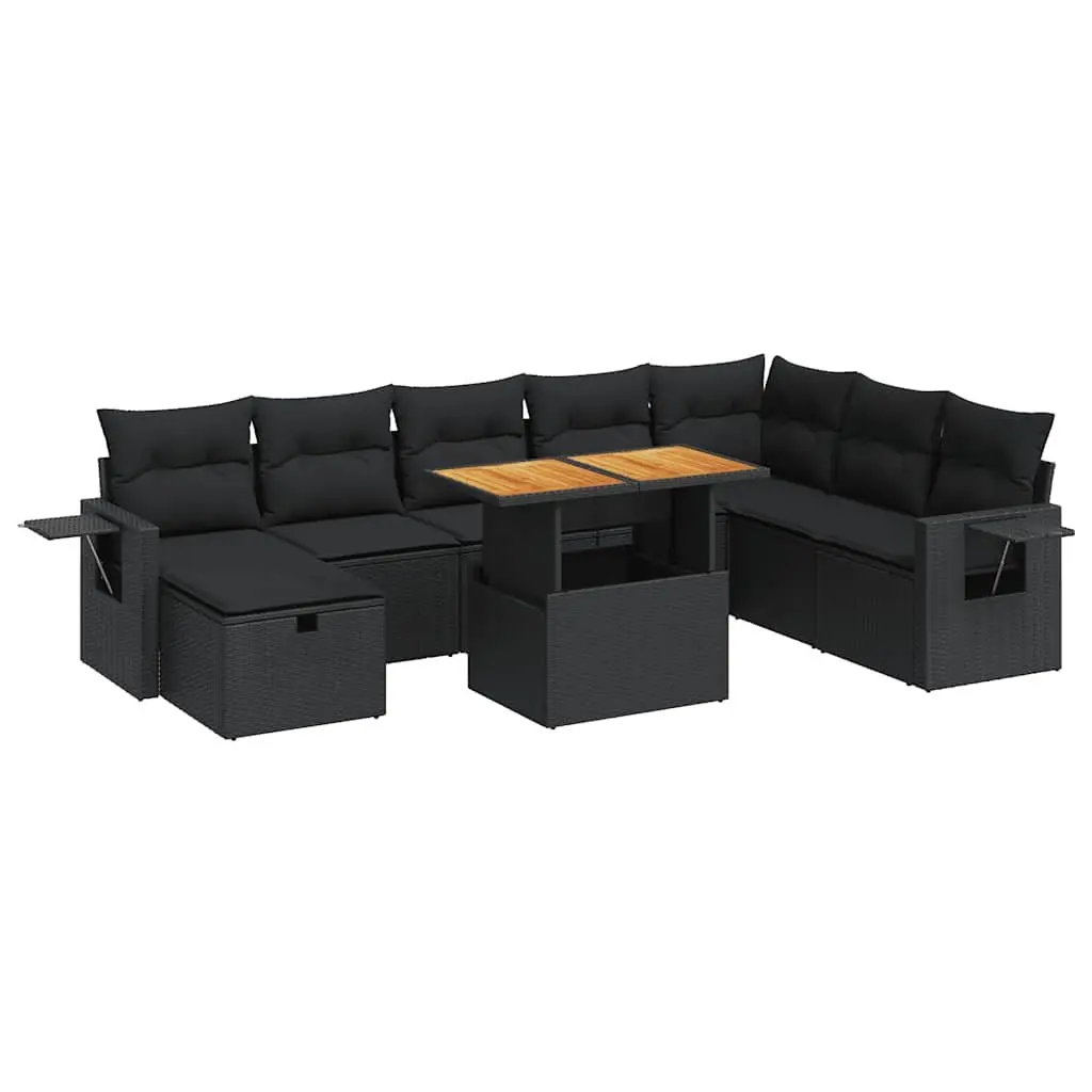 Garden Sofa Set 9 Piece Outdoor Furniture Black Poly Rattan Modular with