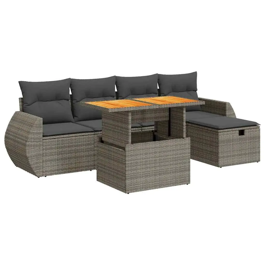 6 Piece Garden Sofa Set Outdoor Furniture with Storage Cushions Grey