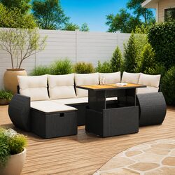 Garden Sofa Set 8 Piece Black Poly Rattan Outdoor Patio Furniture with Cushions