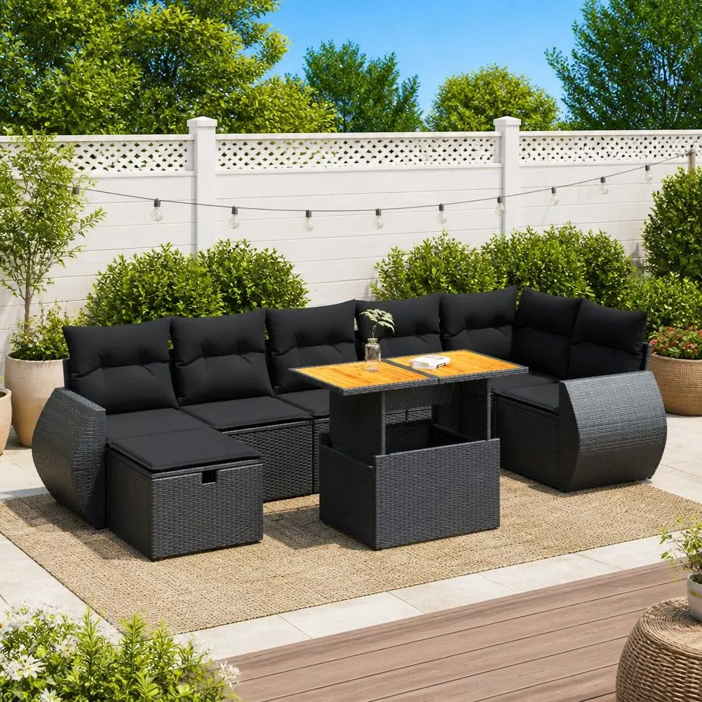 Garden Sofa Set 5 Piece Outdoor Furniture Black Poly Rattan Patio Seating with