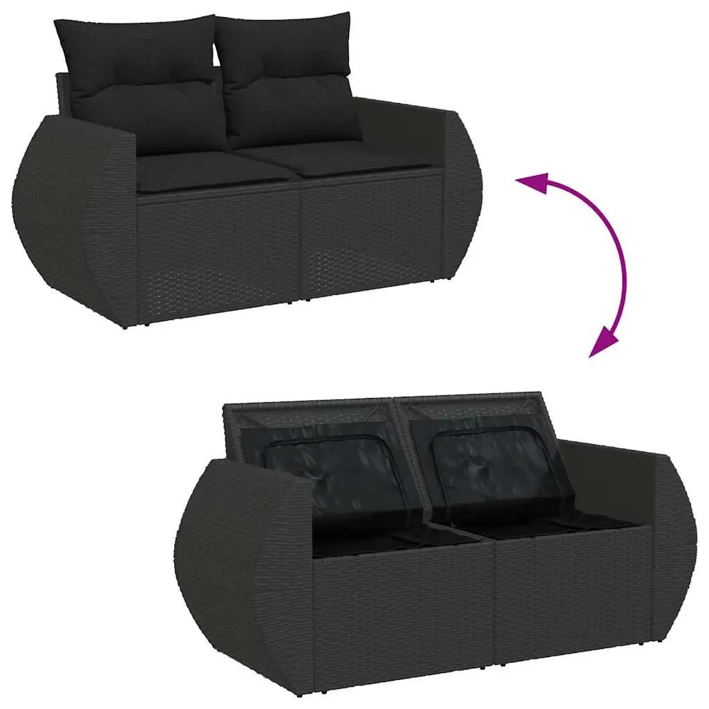 Garden Sofa Set 5 Piece Outdoor Furniture Black Poly Rattan Patio Seating with