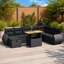 Comfortable 9 Piece Black Garden Sofa Set with Value