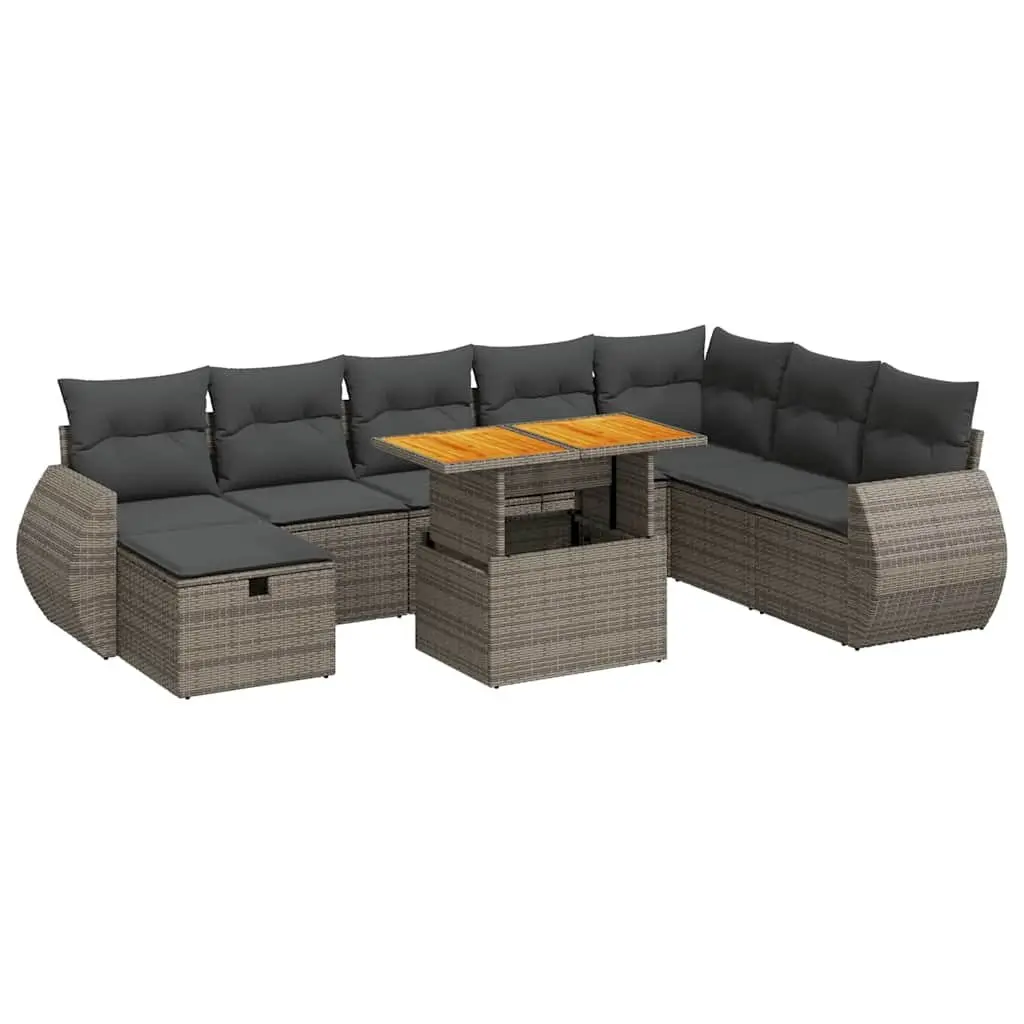 Garden Sofa Set 9 Piece Outdoor Furniture Grey Poly Rattan with Cushions