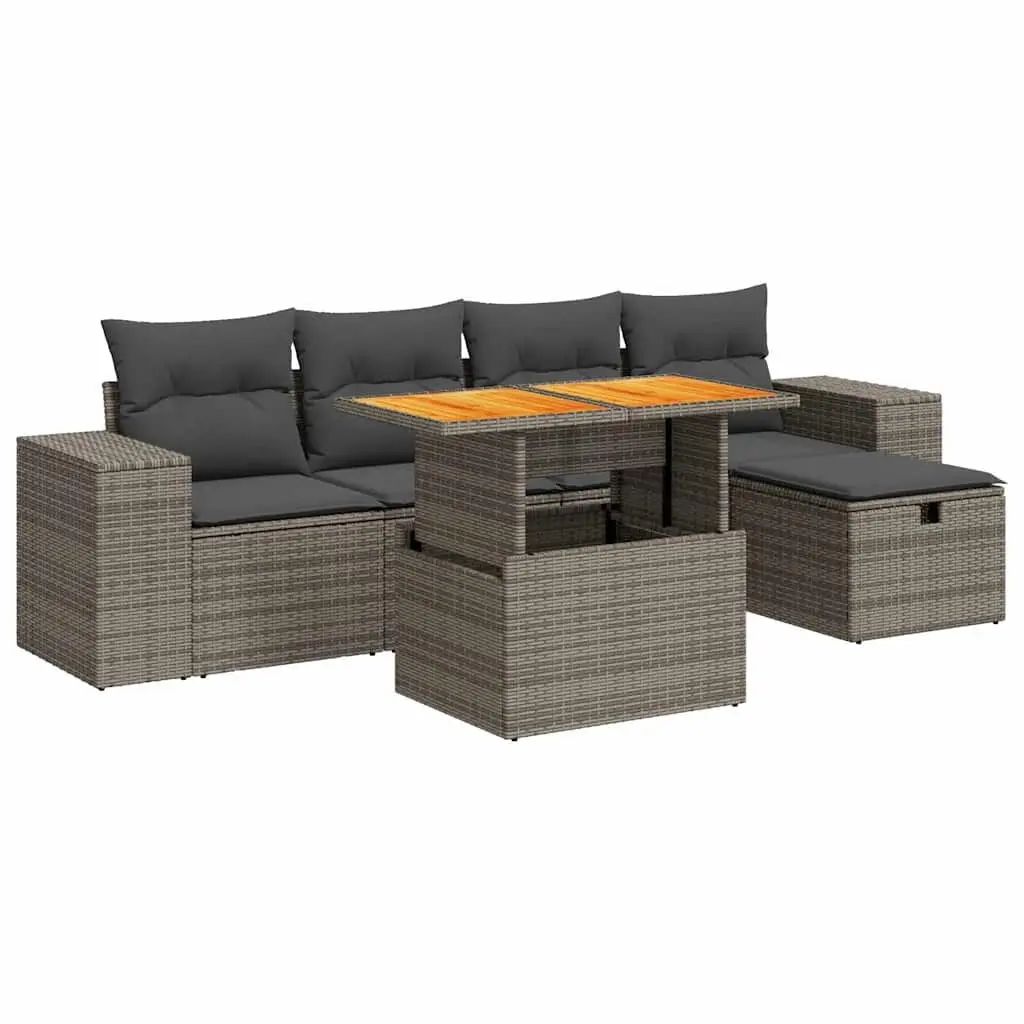 Garden Sofa Set Outdoor Seating 6 Piece Grey Poly Rattan Patio Lounge