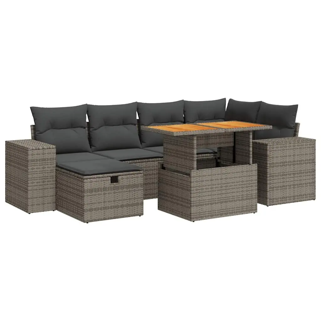 Garden Sofa Set 8 Piece Outdoor Furniture Grey Poly Rattan with Cushions