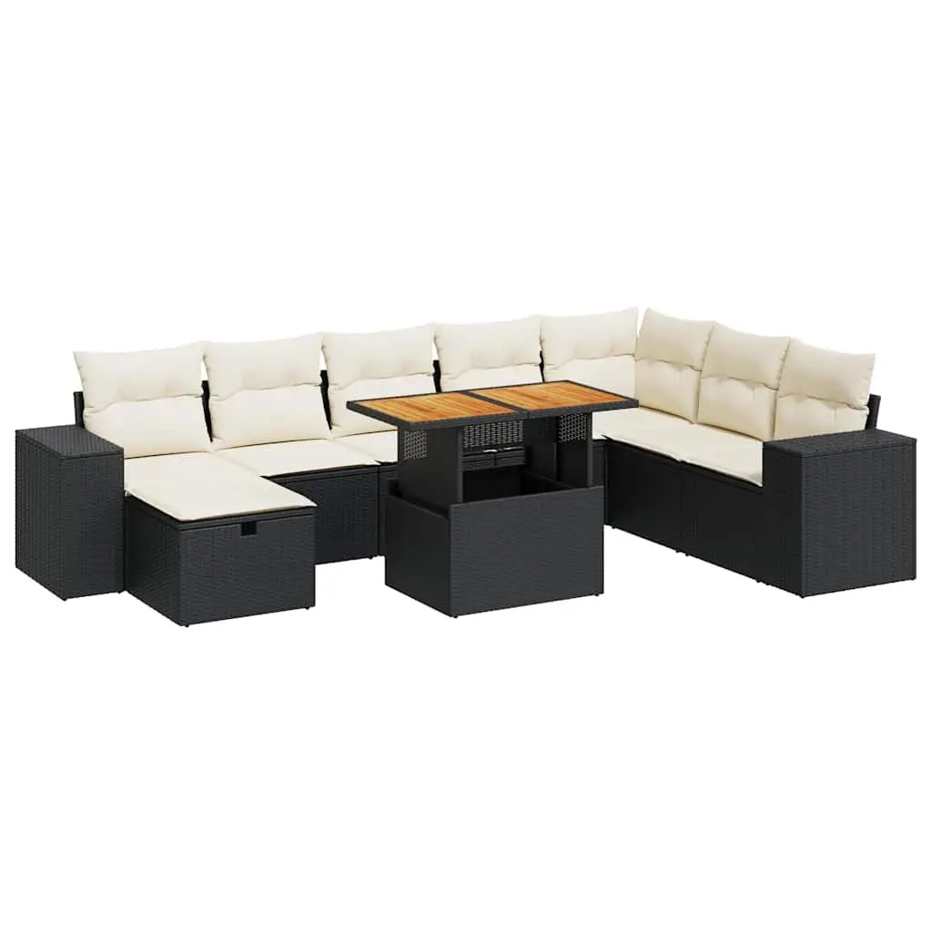 Garden Sofa Set 9 Piece Outdoor Furniture Black Poly Rattan Patio Seating
