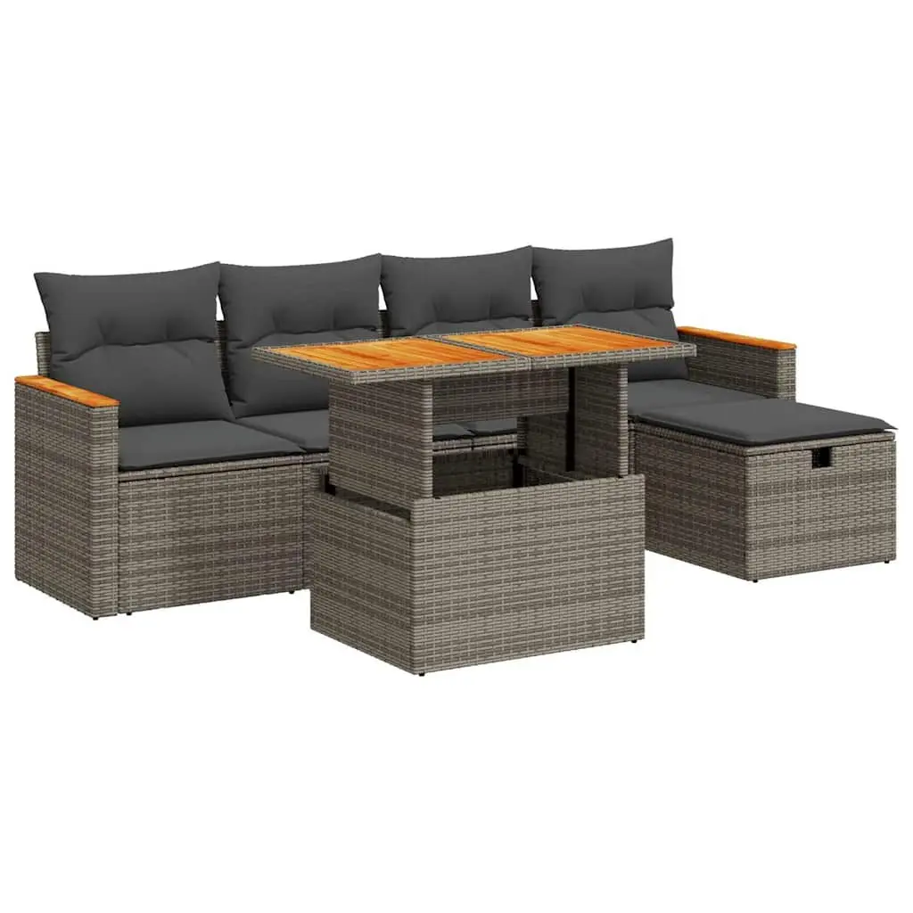 Garden Sofa Set 6 Piece Outdoor Furniture Grey Poly Rattan with Cushions