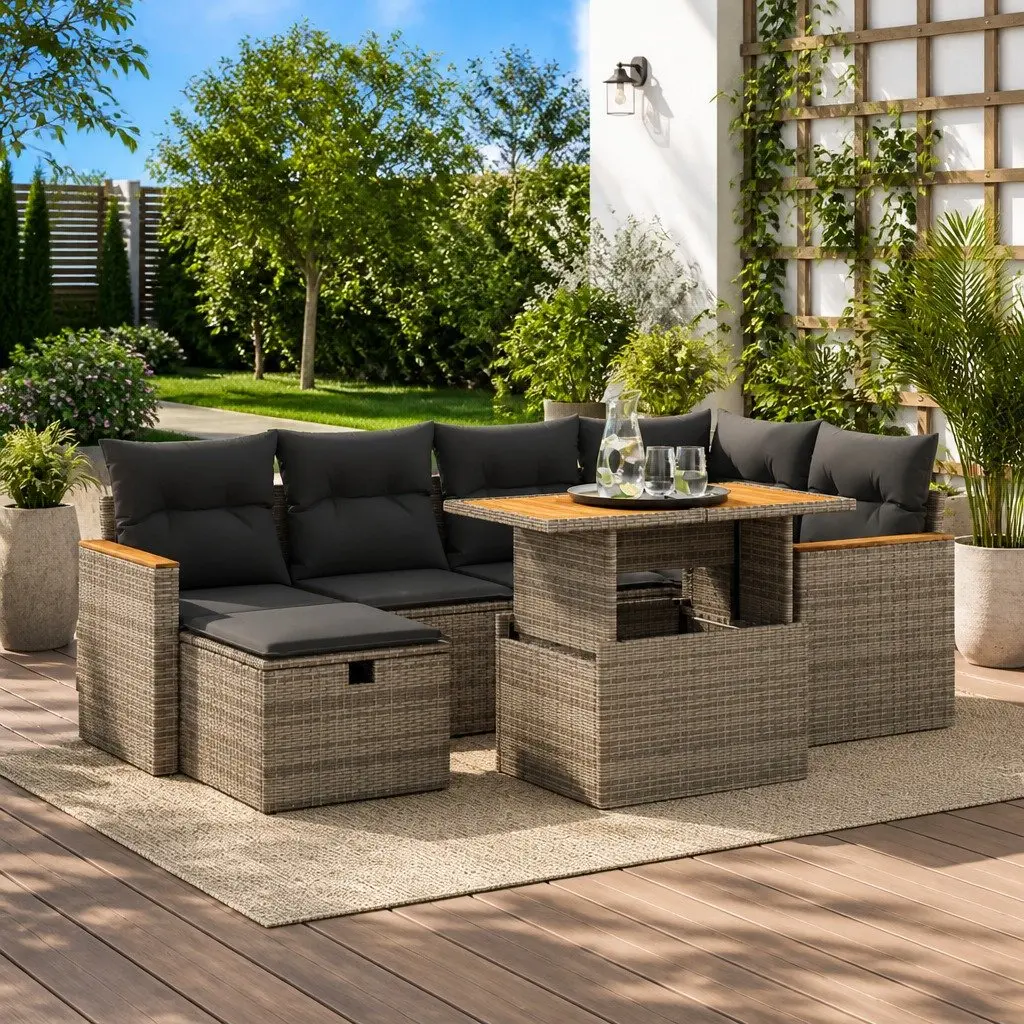 Garden Sofa Set 8 Piece Outdoor Furniture Grey Poly Rattan Patio with Cushions
