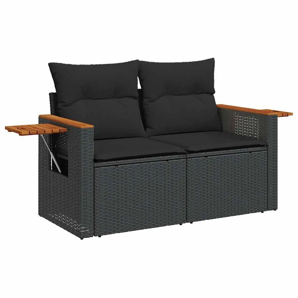 Outdoor Garden Sofa Set Black PE Rattan with Cushions 6 Piece Adjustable Table
