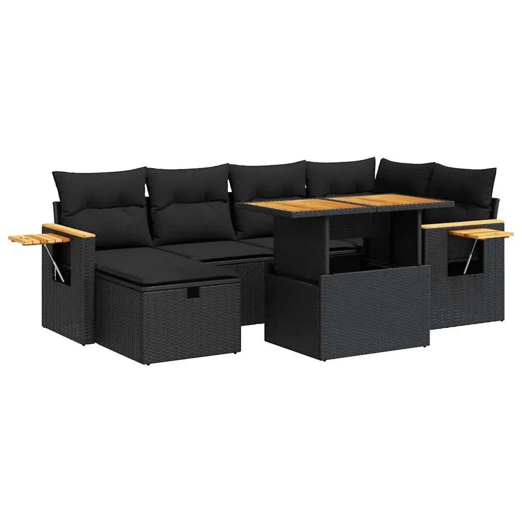 Garden Sofa Set Outdoor Furniture 8 Piece Black Poly Rattan Patio Lounger