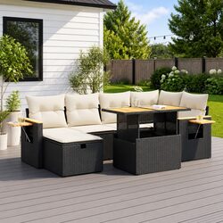Practical 8 Piece Black Poly Rattan Outdoor Sofa Set